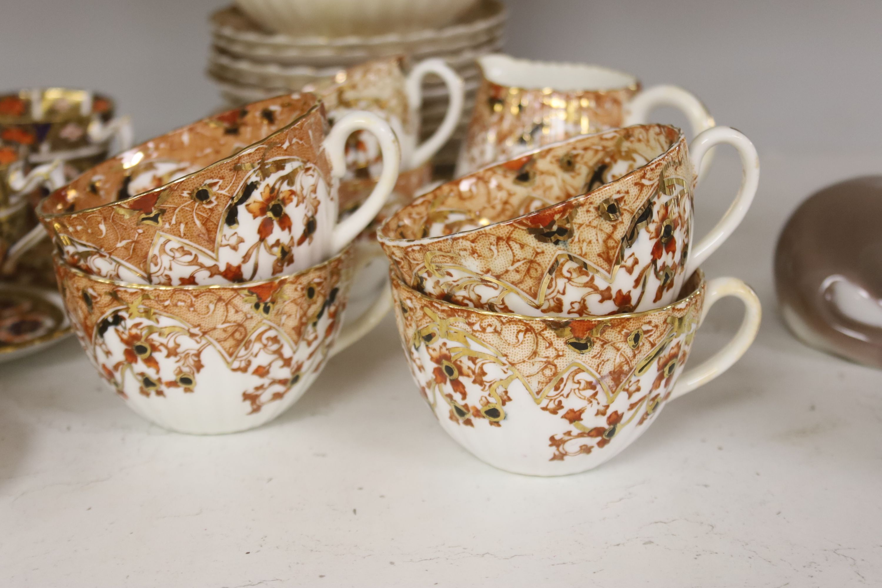 A set of six Royal Crown Derby Imari pattern coffee cups & saucers and a qty of other coffee and tea wares, including a child's French